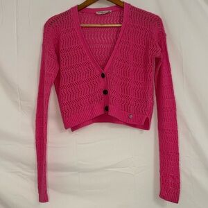abercrombie Hot Pink Open-Knit V-Neck Cardigan Sweater in Size Women's Small